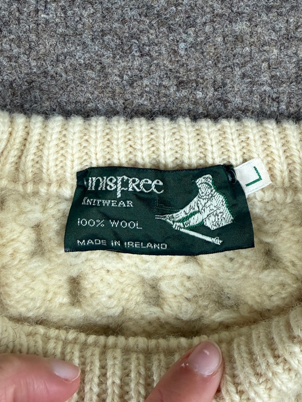 Vintage Ireland Cream Chunky Cableknit Fisherman Crewneck Sweater Women’s Large - Picture 5 of 7